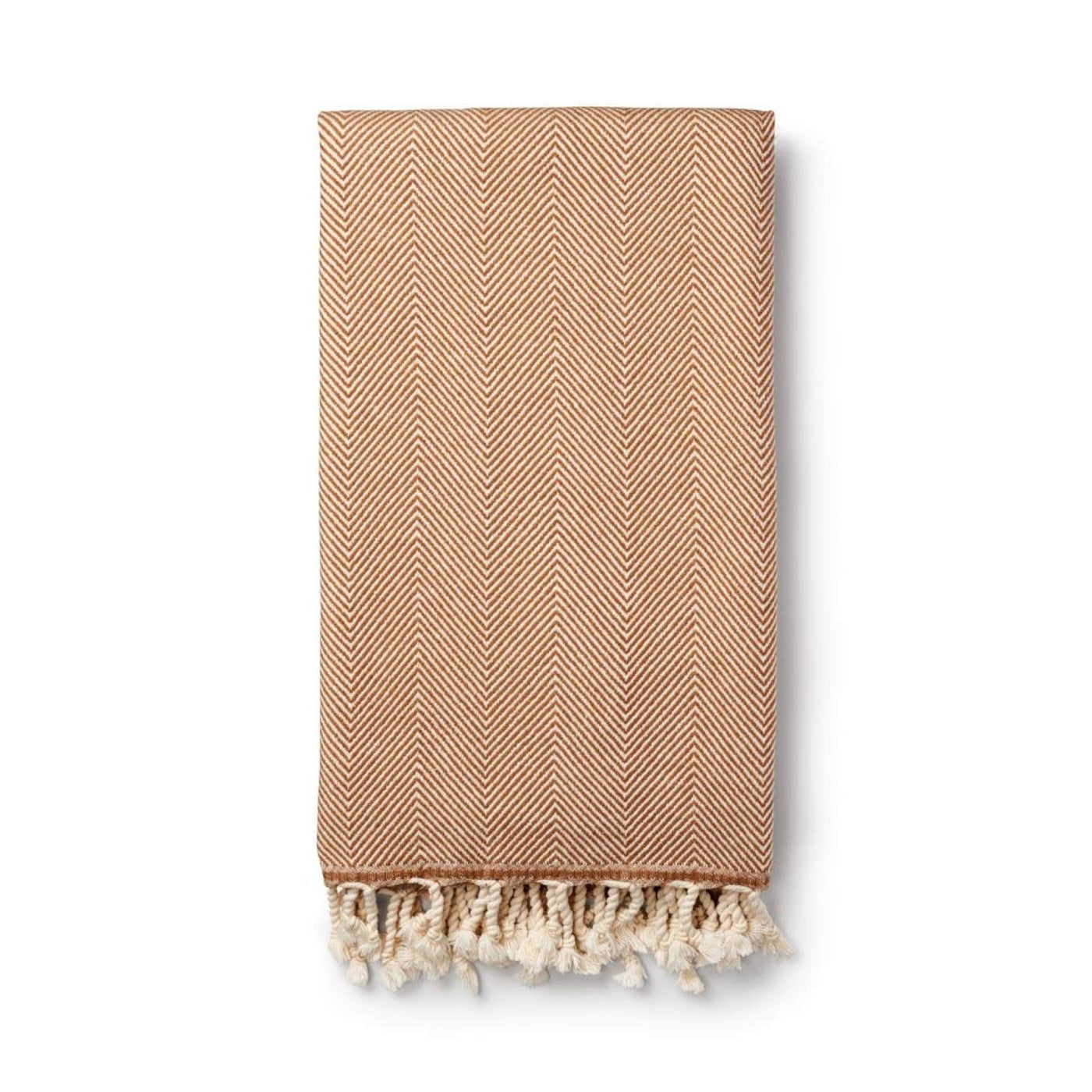 Sema Herringbone Cotton & Wool Blend Blanket Camel - Denim - Blanket